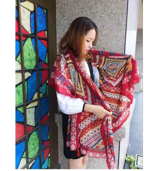 レディース ファッション 海辺 日焼け防止 特大 ショール コットン リネン エスニック シルクスカーフ ..