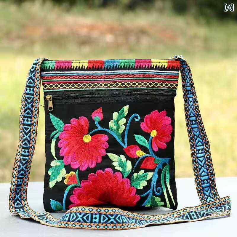 バッグ エスニック トートバック ポータブル 民族 ファッション 日常使い カジュアル 刺繍 ユニーク 植物 花柄