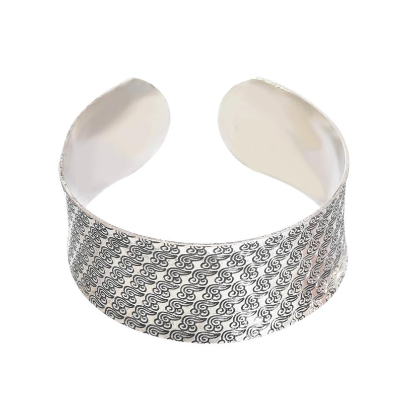 レトロ エスニック シルバーブレスレット 彫刻 施 開口部 幅広 ブレスレット 漢服 髪 冠 メンズ レディース ヘア ゴム 古風 アンティーク ジュエリー