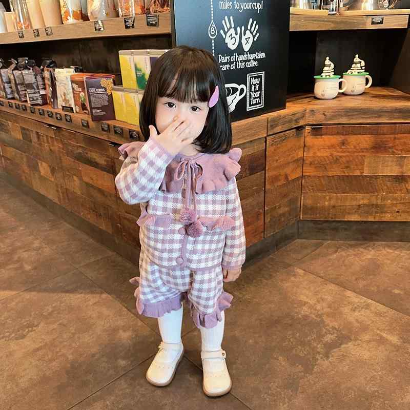 女の子 赤ちゃん 秋 ニットカーディガン ショーツ スーツ 女の子 秋 プリンセス フリルカラー ジャケット チェック柄 かわいい