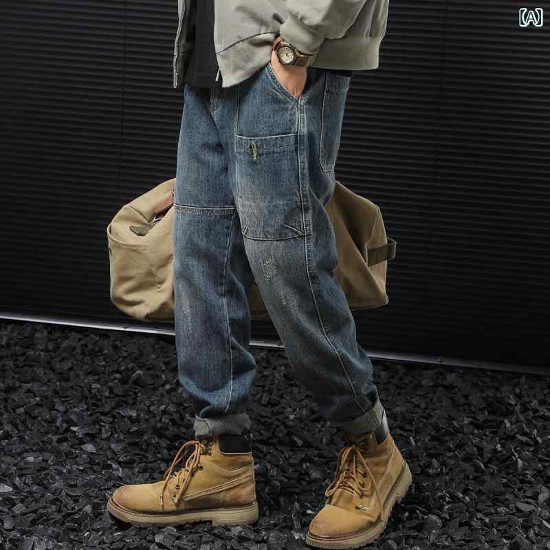 デニム パンツ メンズ 男性 ボトムス アウトドア ストリート ズボン ロング パンツ ゆったり オールシーズン レトロ デニム ストレート 耐摩耗