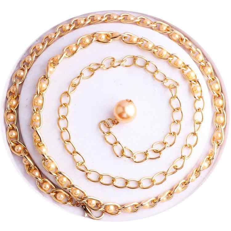 ベルト レディース おしゃれ ファッション パール ウエスト チェーン スリム ロング 女の子用 シンプル..