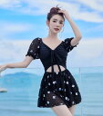 レディース 女性 ファッション 夏 サマー ポリエステル スパンデックス Vネック ブラック ホワイト 水着 スカート ワンピース カジュアル