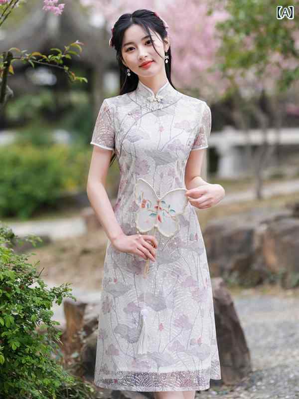 China Dress - チャイナドレス レディース パフォーマンス 撮影 チャイナ エレガント シンプル レトロ 中華風 民族衣装 パーティドレス