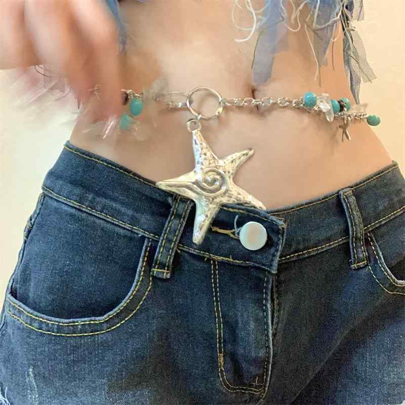 ウエスト チェーン レディース アクセサリー レトロ ヒトデ クリスタルストーン ペンダント ボディ チ..