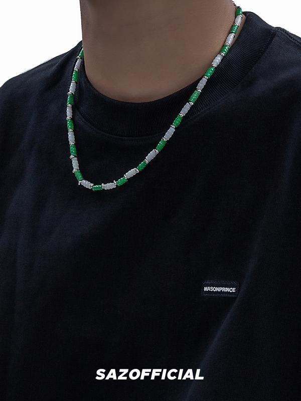 ビーズ ネックレス アクセサリー チャイナ風 ハイエンド レトロ 二重層 スプライシング チェーン ヒップホップ チタン鋼