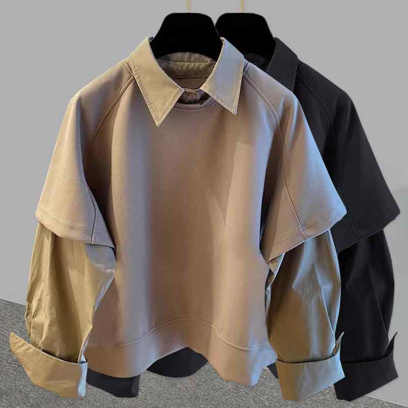 メンズ ファッション トップス カジュアル シンプル モード おしゃれ モダン インスタ映え 重ね着風 春秋 韓国 無地