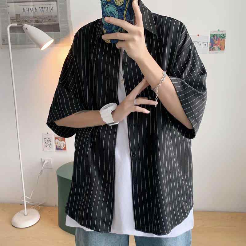 夏 大きいサイズ 男性用 ストライプシャツ 半袖 カジュアルシャツ ルーズフィット ゆったり カジュアル クール おしゃれ トレンディ スタイリッシュ メンズ