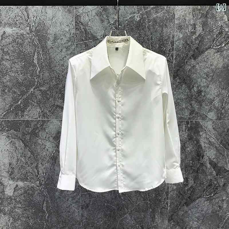 シャツ トップス メンズ カジュアル シャツ ジャケット 大きい襟 男性 シンプル ハイエンド ゆったり 長袖 ネクタイ付き 無地 若見え