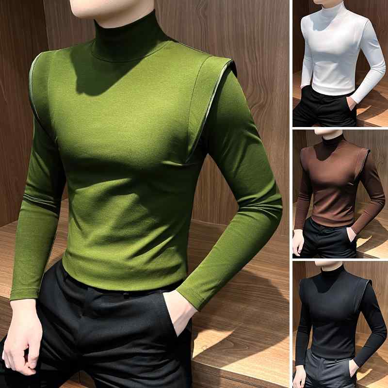 シャツ トップス メンズ ハーフハイネック レイヤリング シャツ ファッション 春秋 重ね着風 デザイン おしゃれ エレガント モダン スタイリッシュ カジュアル