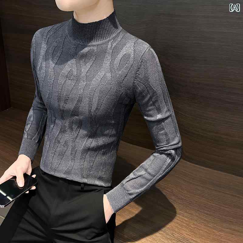 ハーフハイネック 春秋 高級感 ニット セーター ファッション エレガント スタイリッシュ カジュアル スリムフィット モダン シック クール 快適 柔らかい