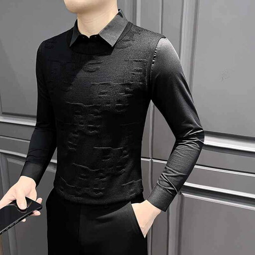 ベスト 黒 シャツ フェイク ツーピース ニット トップス 長袖 プルオーバー ラペル カジュアル 重ね着風 チョッキ 冬 メンズ 男性 紳士 スリムフィット 軽量 柔らか 通勤 オフィス 日常使い ベスト 黒 シャツ フェイク ツーピース ニット トップス 長袖 プルオーバー ラペル カジュアル 重ね着風 チョッキ 冬 メンズ 男性 紳士 スリムフィット 軽量 柔らか 通勤 オフィス 日常使い