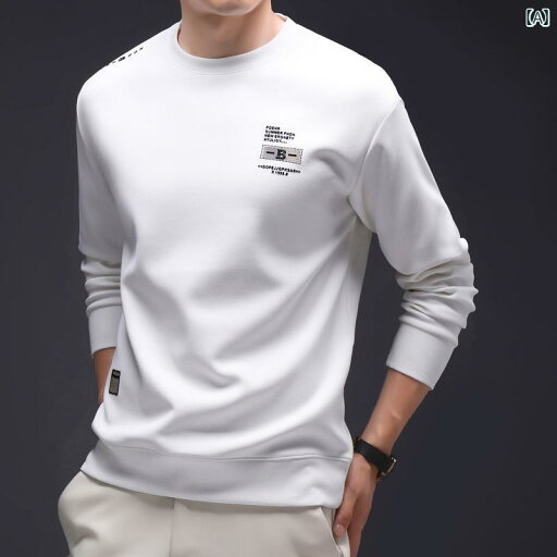 シャツ トップス メンズ 男性用 ラウンドネック スウェット 春秋 ゆったり カジュアル 長袖 Tシャツ ストリート スポーティー ブラック カーキ ホワイト シャツ トップス メンズ 男性用 ラウンドネック スウェット 春秋 ゆったり カジュアル 長袖 Tシャツ ストリート スポーティー ブラック カーキ ホワイト