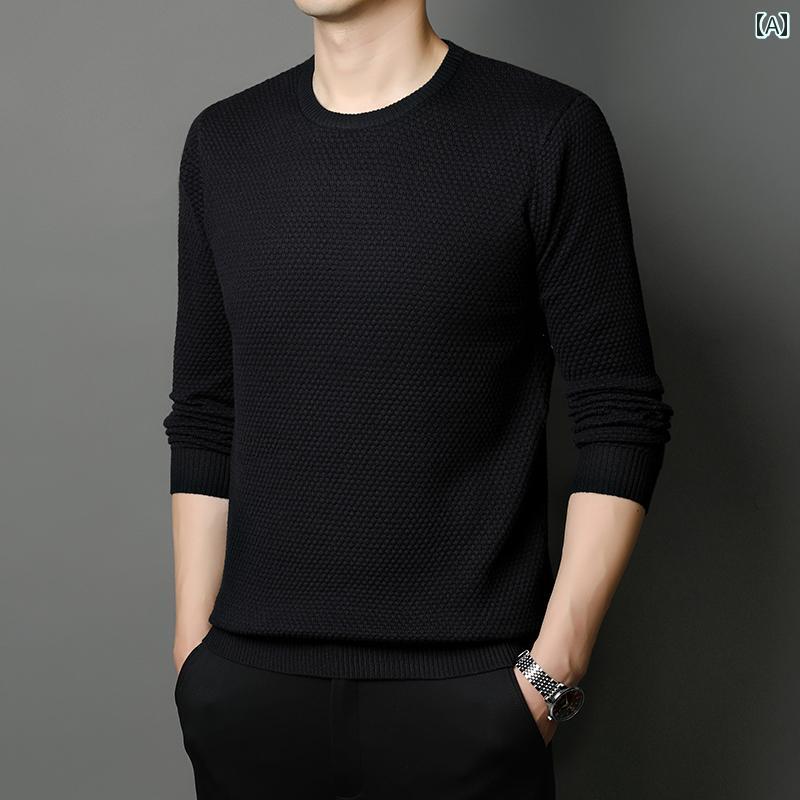 シャツ メンズ 春秋 無地 ラウンドネック 長袖 Tシャツ インナー 薄手 セーター カジュアル フィット 男性用 トップス