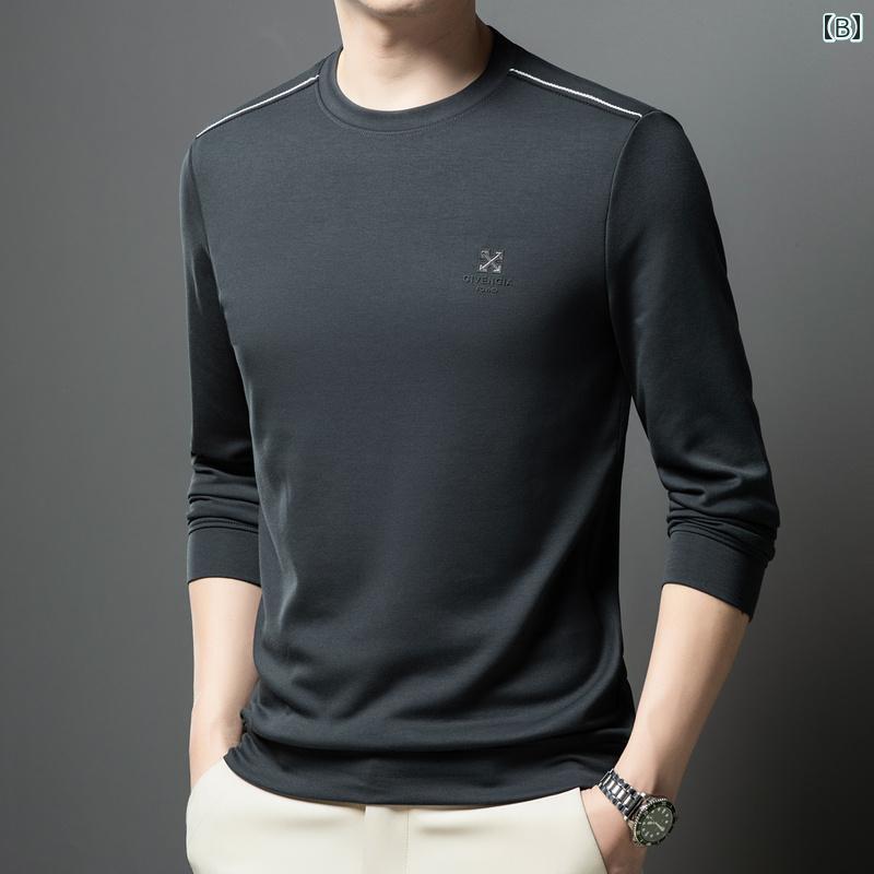 シャツ トップス メンズ ラウンドネック 長袖 Tシャツ 春秋 プルオーバー ファッション インナー 韓国 モダン カジュアル シャツ