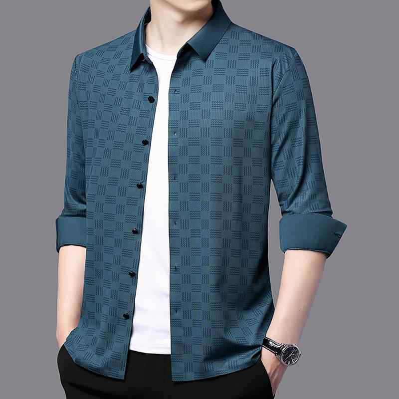 シャツ トップス メンズ 春秋 軽量 シームレス シャツ ビジネス オフィス カジュアル 冷感 長袖 シンプル 快適