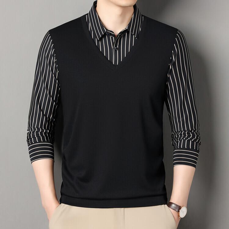 男性用 春秋 シャツ カジュアルシャツ ニットベスト 父の日 ギフト 長袖 薄手 モダン おしゃれ シック ..