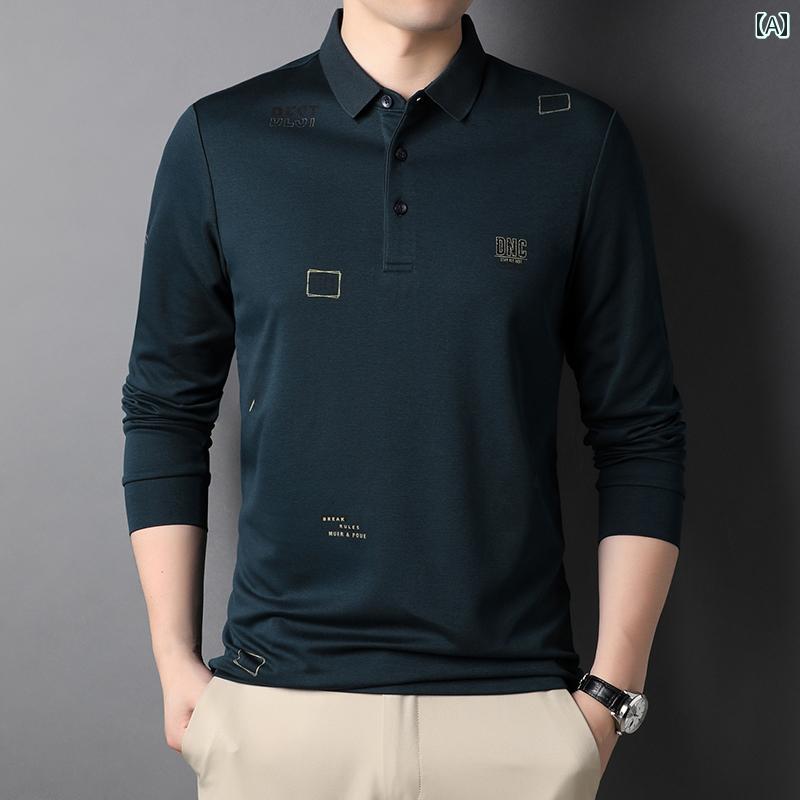 ポロシャツ 長袖 メンズ トップス ゴルフ レジャー 普段使い ファッション プリント ビジネス カジュアル トップ 春秋 インナーレイヤリング シャツ