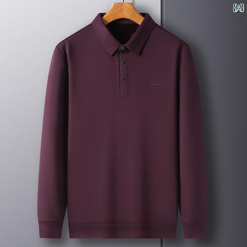 ポロシャツ 長袖 メンズ トップス ゴルフ レジャー 普段使い 春秋 薄手 Tシャツ ラペル ビジネス カジュアル POLO シャツ 男性 シンプル