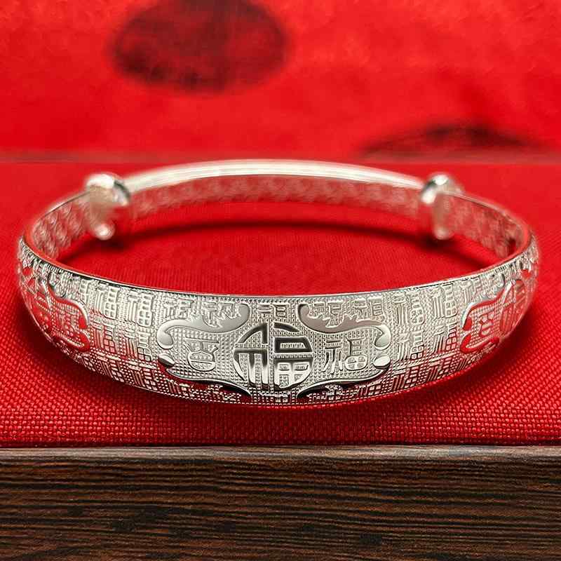 アクセサリー シルバー ブレスレット 母 プレゼント 9999 シルバー 女性 プッシュプル 調節可能 祝福 言葉 龍 鳳凰 シルバーブレスレット 年長者 贈り物