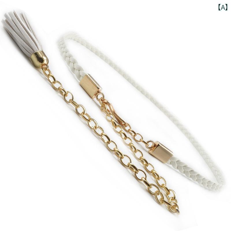 ウエストチェーン メタル ウエストロープ 白 タッセル レディース ベルト モダン ファッション インス ..