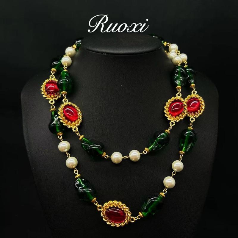 ネックレス アクセサリー ヴィンテージ レトロ ガラス パール アンティーク ウエスタン おしゃれ エレガント アクセント ユニーク ファッション 個性的 ギフト 小物