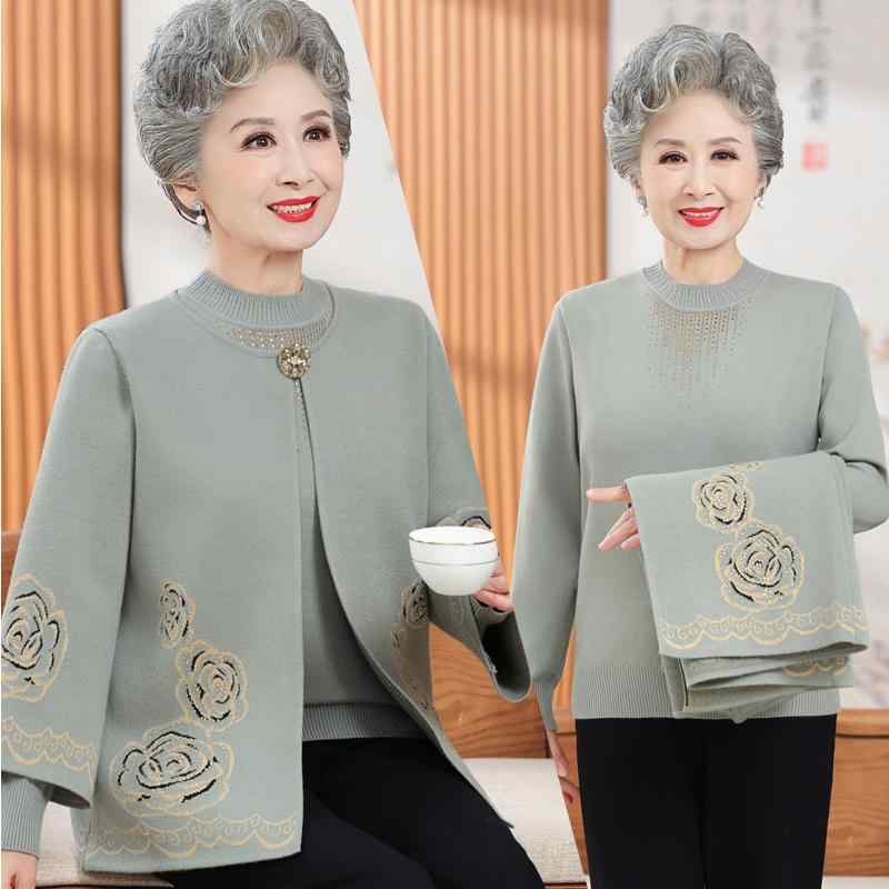 婦人服 年配 レディース 秋 大きめサイズ 母親 ツーピース ズボンセットあり おばあちゃん コート 老婦人 シニア エレガント 花モチーフ 薔薇 ローズ 大人