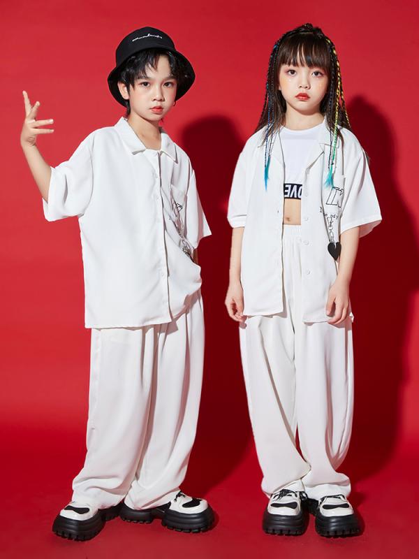 子供服 シャツスーツ ヒップホップ キッズ ダンスウェア ストリートダンス ストリートスタイル パフォーマンス衣装 男の子 女の子 ジャズダンス コスチューム ユニフォーム チーム衣装