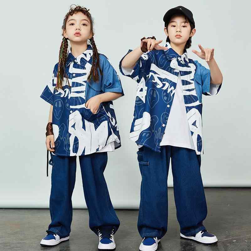 Occidental Goods - キッズ デニムスーツ ダンスウェア ヒップホップ ストリートダンス ストリートスタイル パフォーマンス衣装 男の子 女の子 ジャズダンス コスチューム ユニフォーム 子供服