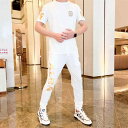 メンズ セットアップ 紳士服 サマーウェア 2点セット シャツ Tシャツ 半袖 パンツ 夏 スポーツ ファッション カジュアル ドラゴン チャイナ風 スポーツ
