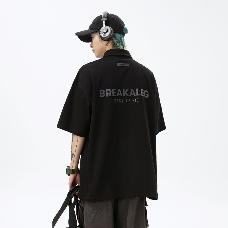 ポロシャツ メンズ 半袖 スーツ 夏 アメカジ クール マッチング トップス ショーツセット ゆったり 都会的 コットン100 バックプリント 英字 クール