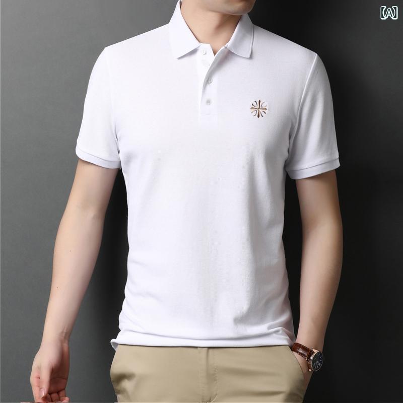 ポロシャツ 半袖 カジュアル トップス ゴルフ レジャー デイリーユース メンズ Tシャツ 夏 快適 モダン..