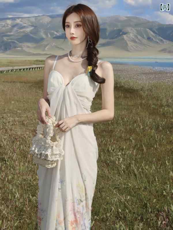 ワンピース レディース 大人 リゾート フランス プリーツ チューブ トップ ホリデー ドレス 夏 ロング スカート フランス ミルク スイート ロング スカート