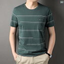 メンズ トップス 綿 半袖 Tシャツ 年配 お父さん ポケット ラウンドネック カジュアル ストライプ シャツ 通気性
