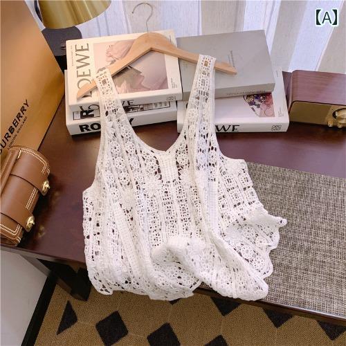 レディース 韓国製 ニットキャミソール ベスト 女性用 夏用 スタイル アウター ショート トップ コット..