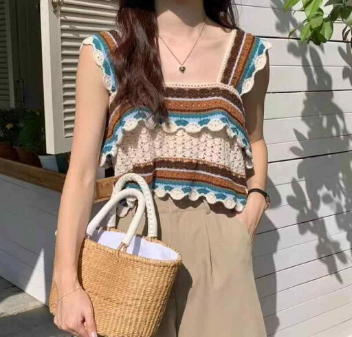 レディース ニット サスペンダー トップ 春夏 レトロ ストリート フック フラワー レイヤード ベスト レディース ニット サスペンダー トップ 春夏 レトロ ストリート フック フラワー レイヤード ベスト