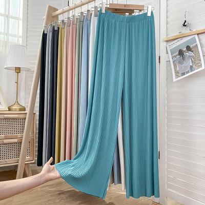 レディース ファッション ハイウエスト スリム 冷感 プリーツ ワイド レッグ パンツ 夏 ゆったり ドレ..