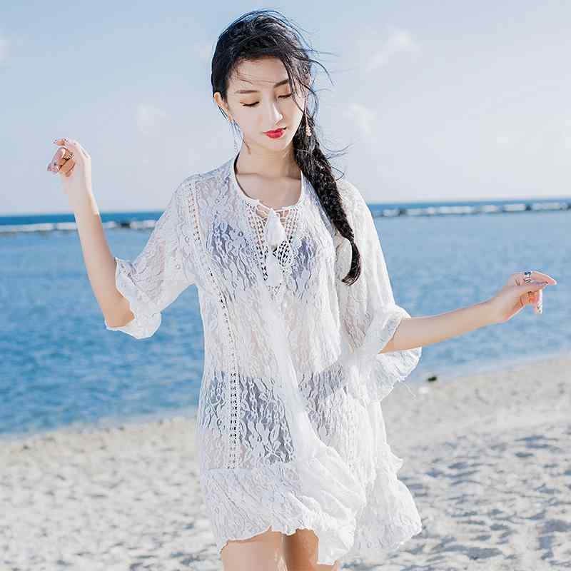 レディース ファッション 海辺 休日 ビーチ 水着 日焼け防止 ビキニ カバー アップ レース ニット セーター カバー スカート 夏