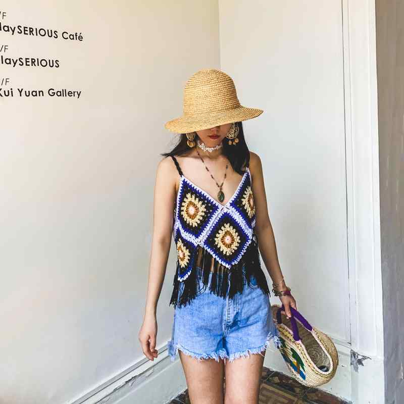 レディース タッセル サマー ニット キャミソール 秋冬 ボヘミアン スタイル カジュアル おしゃれ トップス