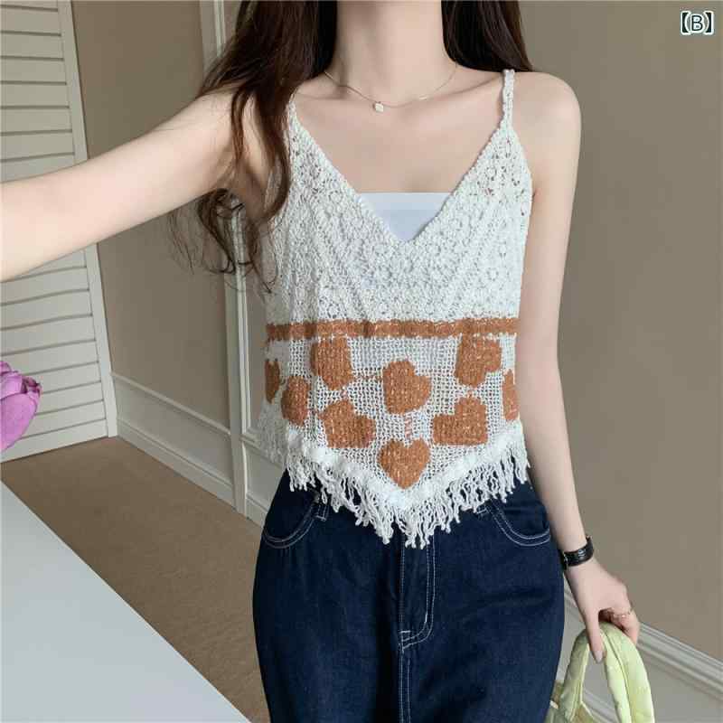 キャミソール ノースリーブ 女性用 夏 Vネック 重ね着 リゾート 韓国ファッション トレンド 人気 おしゃれ アイテム トップス ボヘミアン レディース