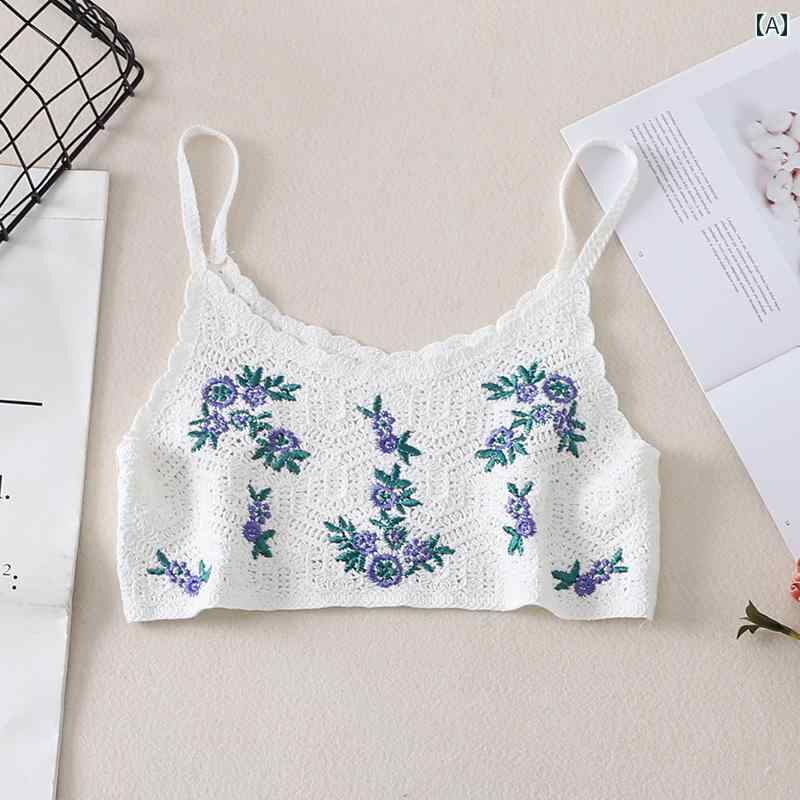 レトロ ショートレイヤー 花刺繍 ニット ベスト レディース 夏 へそ出し サスペンダー 清楚感 おしゃれ ノースリーブトップ カジュアル 大人かわいい