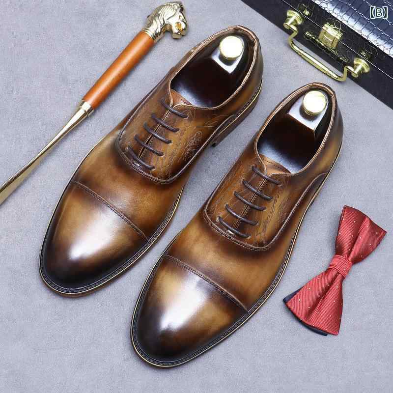 紳士靴 英国 エレガント キャップトウ レースアップ ラウンドトゥ 革靴 メンズ ビジネス ブリティッシュ ダービーシューズ レトロ