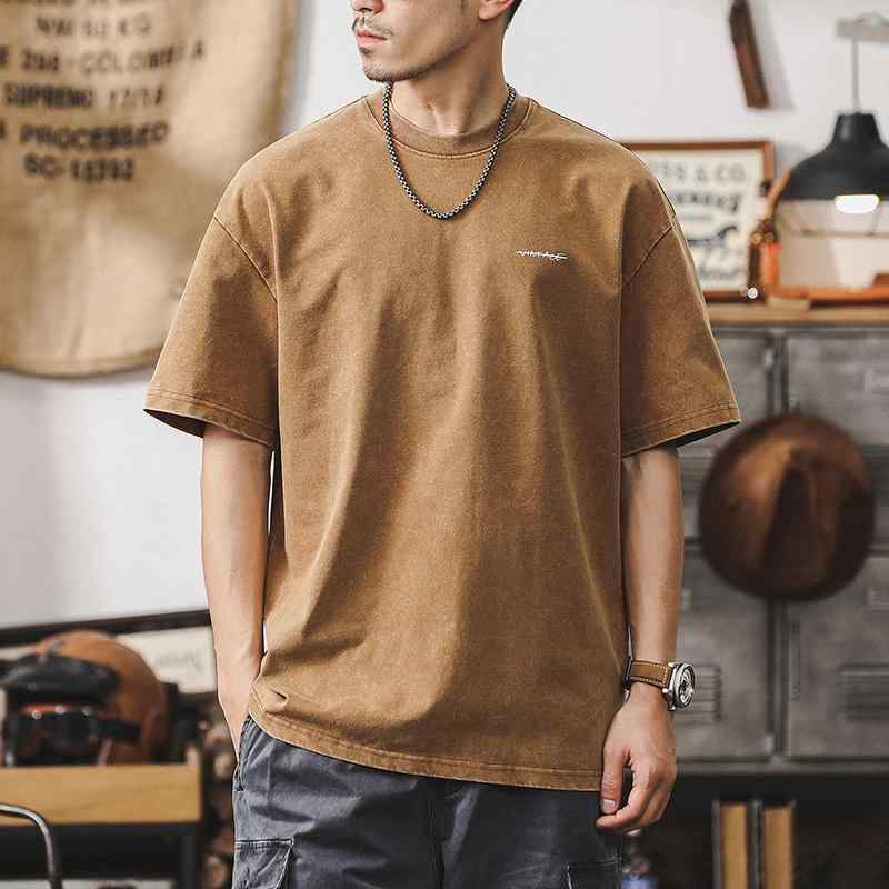 Shirts, T-Shirts - Tシャツ 半袖 メンズ ストリート おしゃれ 紳士服 シャツ ラウンドネック 夏 バックプリント 320g アメリカン レトロ ウォッシュ カジュアル