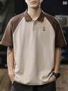 ポロシャツ おしゃれ ヘビー 半袖 メンズ 夏 男性用 Tシャツ アメリカン レトロ ゆったり カラーマッチング ウォッシュド ラグランスリーブ 毎日 綿