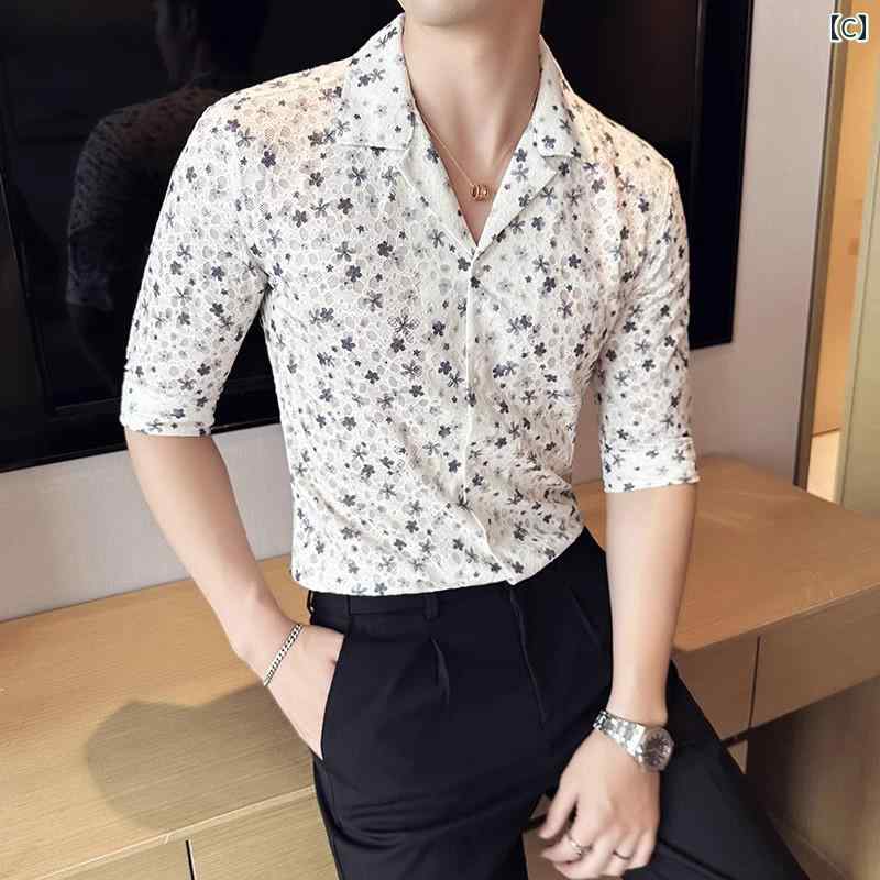 柄シャツ 紳士服 トップス 花柄シャツ 半袖 七分袖 夏 スリムフィット カジュアル おしゃれ 大人 休日 スタイリッシュ アーバン 紳士服