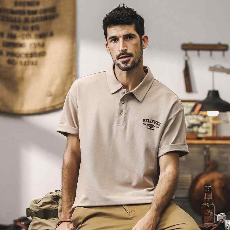 ポロシャツ アメリカン レトロ 半袖 メンズ 夏 ゆったり 大きいサイズ Tシャツ クラシック 襟 男性 メ..