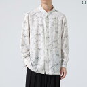 シャツ コットン リネン プリント シンプル トップス 長袖 シングルブレスト スタンドカラー カジュアル チャイナ風 伝統的 レトロ 薄手 夏 メンズ 男性 軽量 ソフト 日常使い アウトドア