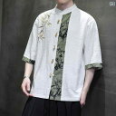 シャツ コットン リネン 刺繍 トップス 半袖 シングルブレスト スタンドカラー チャイナ ボタン付 カジュアル 伝統的 薄手 大きいサイズ 夏 メンズ 軽量 ソフト 日常使い アウトドア