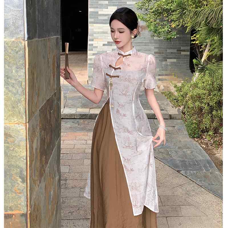 レディース チャイナ風 ボタン付きドレス ツーピース セット シンプル おしゃれ カジュアル エレガント ワンピース