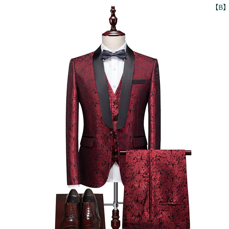 メンズ 新郎 大きめサイズ ライブブロードキャストスーツ スリーピース 英国スタイル スーツ 男性用 ハイクオリティ フォーマル エレガント